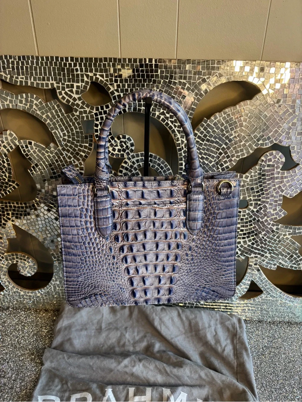 💕Brahmin Purple Croc-Embossed Leather Satchel